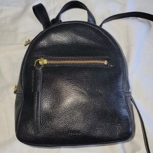 Fossil Black Leather Backpack with Gold Accents